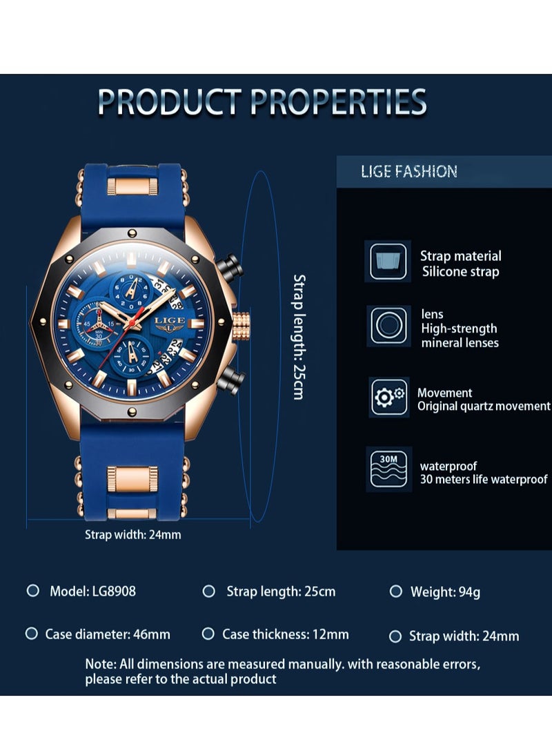 Men's Newest Wristwatch Fashion Chronograph Waterproof Sports Watches with a Box