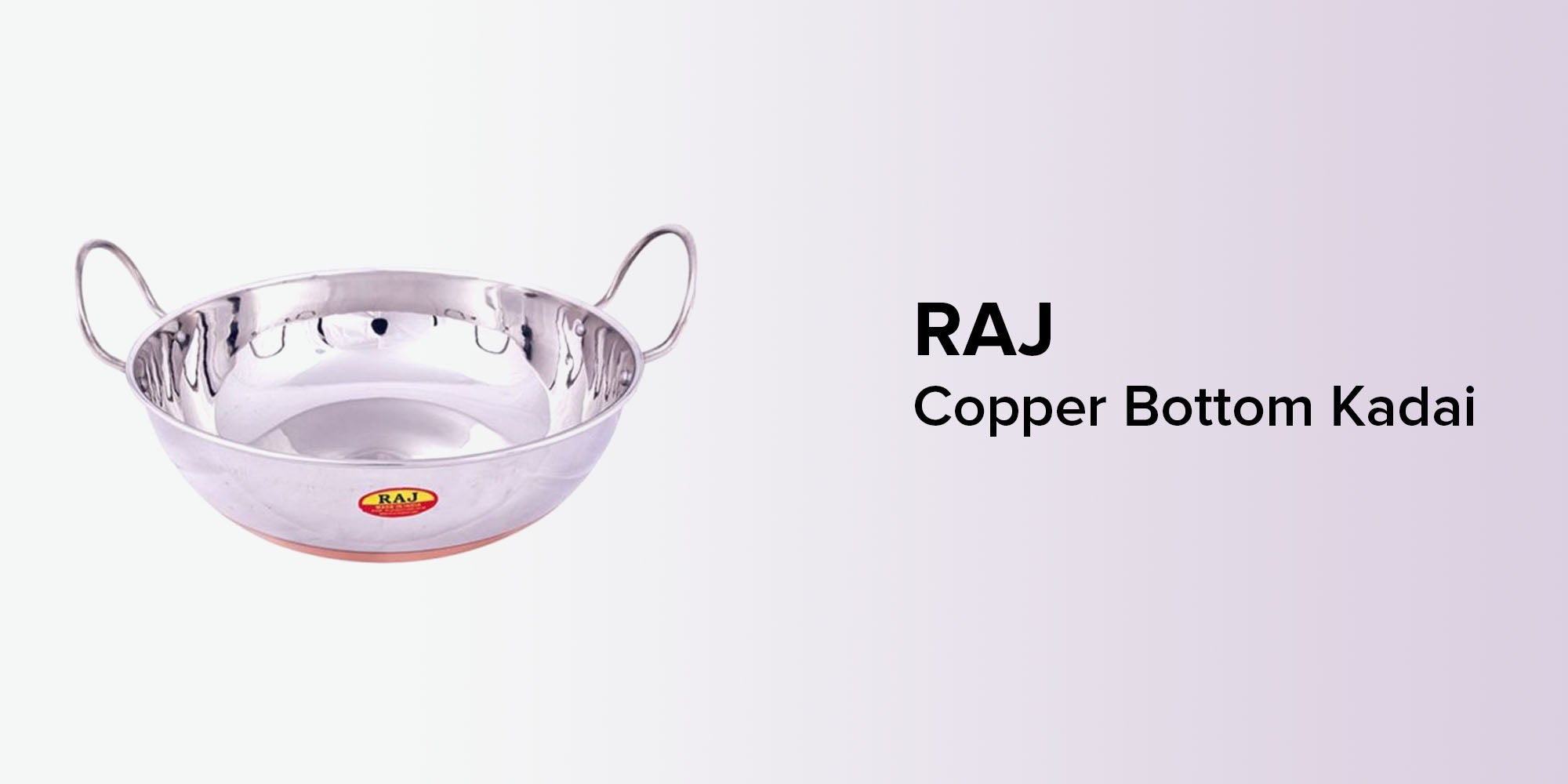 RAJ Copper Bottom Kadai Cooking Pot with Double Handle, CBK002 - 19 cm, Deep Frying pot, Mixing Pot, Roasting Pot Copper 19cm