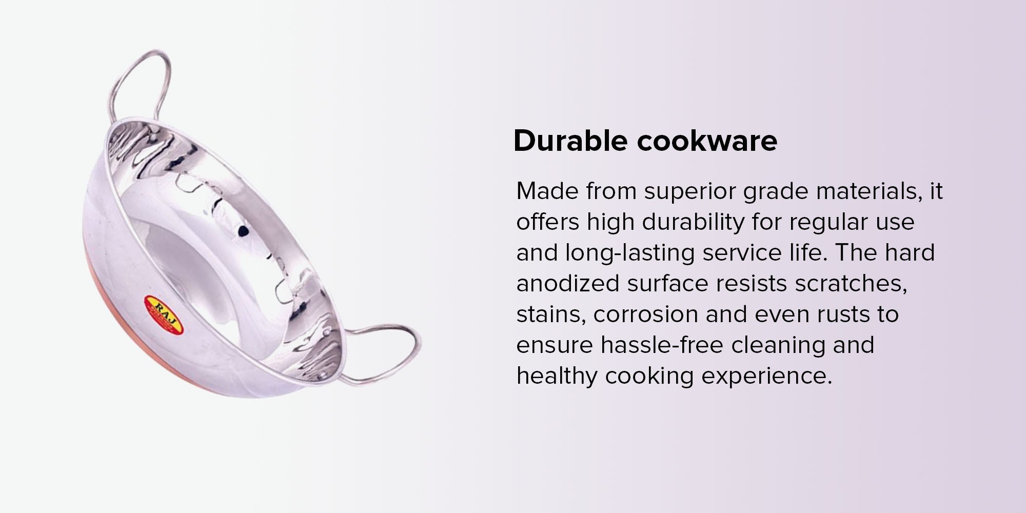 RAJ Copper Bottom Kadai Cooking Pot with Double Handle, CBK002 - 19 cm, Deep Frying pot, Mixing Pot, Roasting Pot Copper 19cm