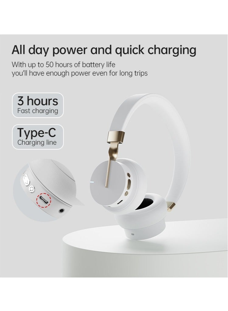 P3 Wireless Bluetooth 5.0 Headphones, HD Stereo Sound Over Ear Headphones with Built-In Microphones, Deep Bass, 60 Hours Playtime, Fast Charge Foldable Headphones for PC/Home (White)