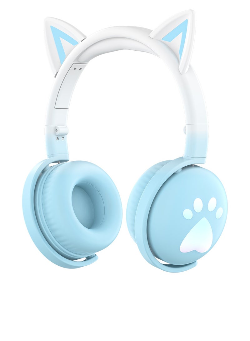 KE-28 Headphone Cute Computer Gaming Over Ear Wireless Headphones Bluetooth Headset Blue