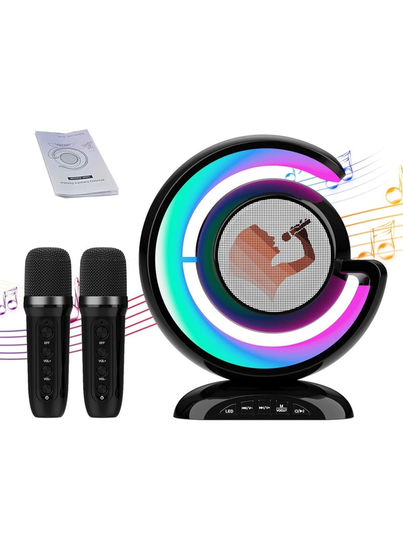 YS-110 Karaoke Machine with Two Wireless Microphones Portable Bluetooths Speaker for Home Karaoke Birthday Party with Microfone Mic and Colorful LED