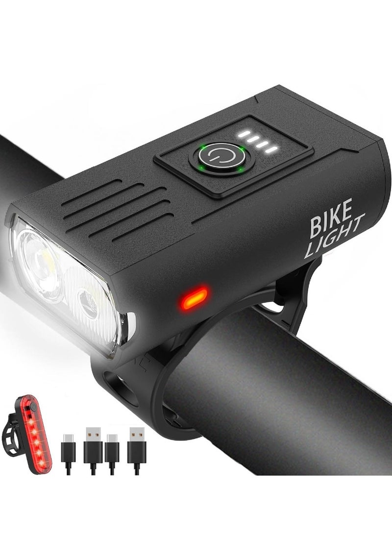 Bike Light High Lumens Super Bright Bicycle Light 6+4 Modes USB Rechargeable Bike Headlight & Tail Light Set, Waterproof Safety Bike Front & Rear Light for Road, Mountain, Night Riding