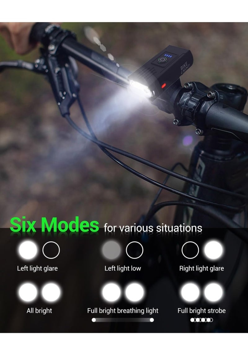 Bike Light High Lumens Super Bright Bicycle Light 6+4 Modes USB Rechargeable Bike Headlight & Tail Light Set, Waterproof Safety Bike Front & Rear Light for Road, Mountain, Night Riding