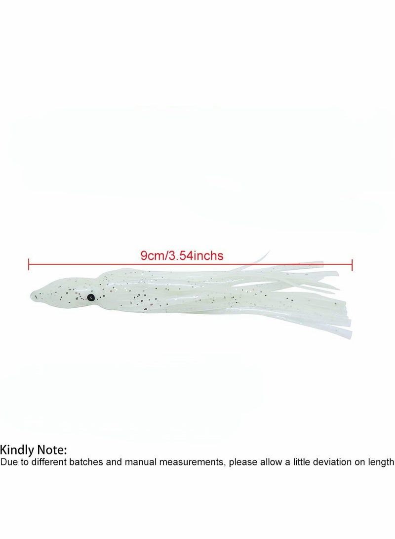 Fishing Squid Skirts Glow Lures Luminous Octopus SkirtsTrolling Lure Soft Plastic Fishing Bait for Bass Salmon Trout,9cm/3.54in, Pack of 10