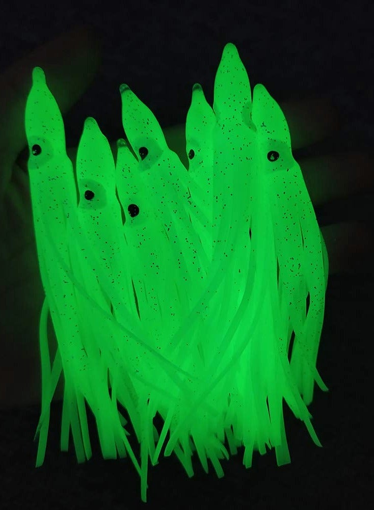 Fishing Squid Skirts Glow Lures Luminous Octopus SkirtsTrolling Lure Soft Plastic Fishing Bait for Bass Salmon Trout,9cm/3.54in, Pack of 10