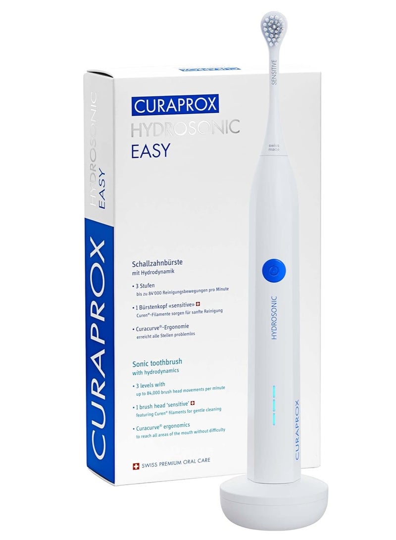 Curaprox Hydrosonic Easy Toothbrush - Curaprox Electric Toothbrush for Adults with 3 Cleaning Levels