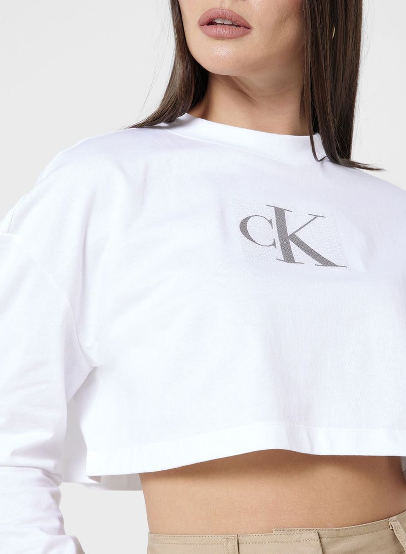 Logo Printed Crew Neck Crop Top