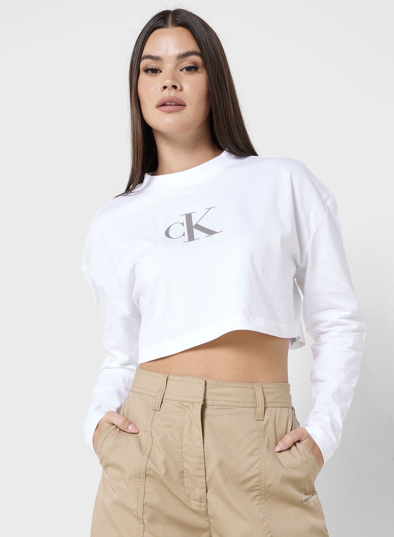 Logo Printed Crew Neck Crop Top