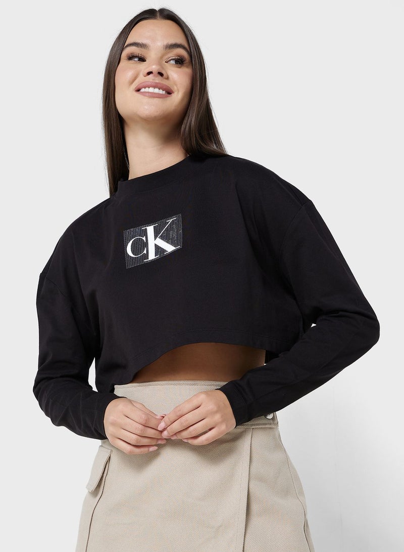 Logo Printed Crew Neck Crop Top