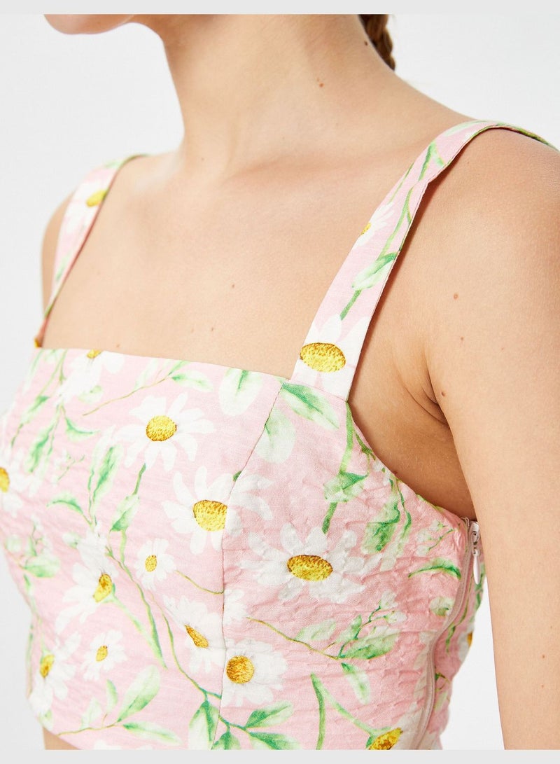 Floral Tissued Strappy Crop Tank Top