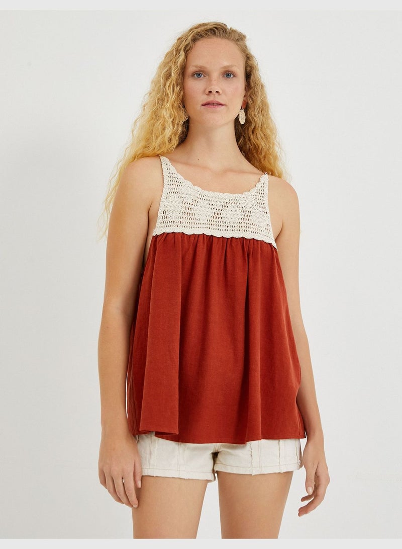 Lace Detail Tank Top Linen Mixed