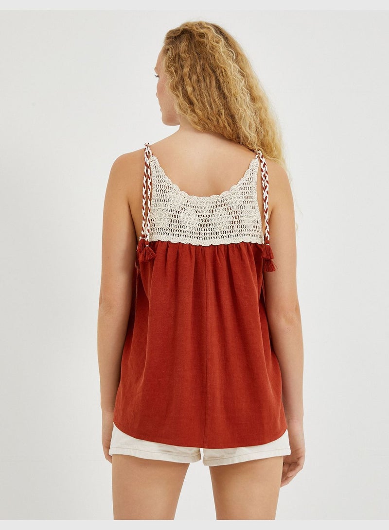 Lace Detail Tank Top Linen Mixed