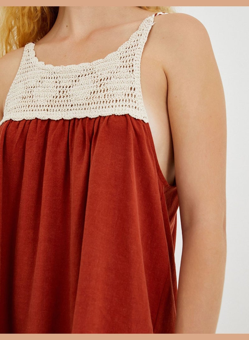 Lace Detail Tank Top Linen Mixed