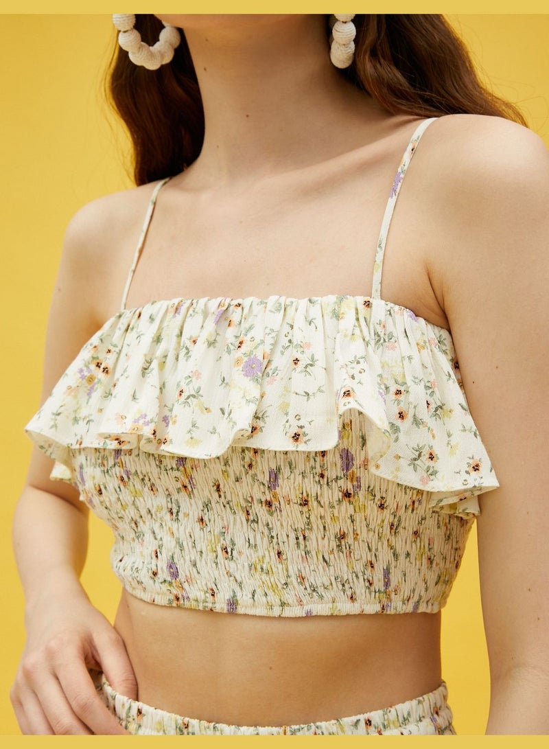 Frilled Gimped Floral Crop Tank Top