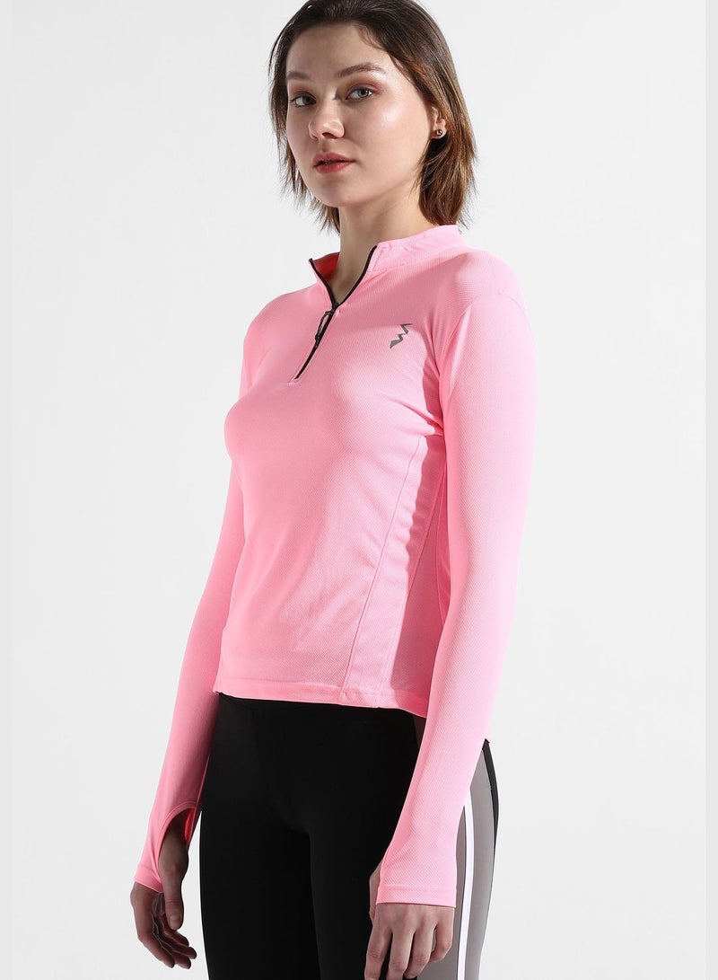 Women's Solid Pink Regular Fit Activewear T-Shirt