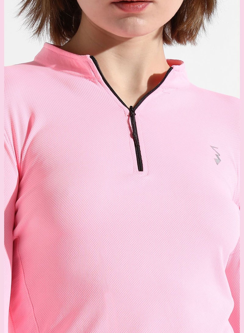 Women's Solid Pink Regular Fit Activewear T-Shirt