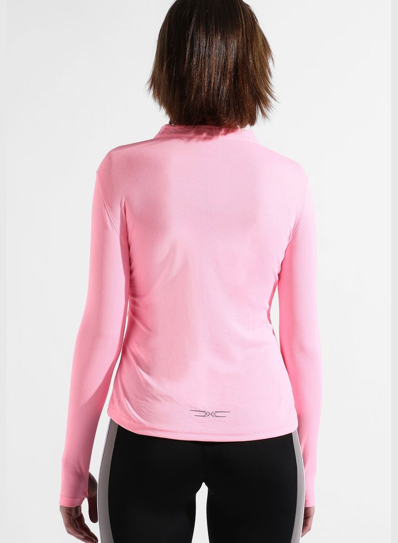 Women's Solid Pink Regular Fit Activewear T-Shirt