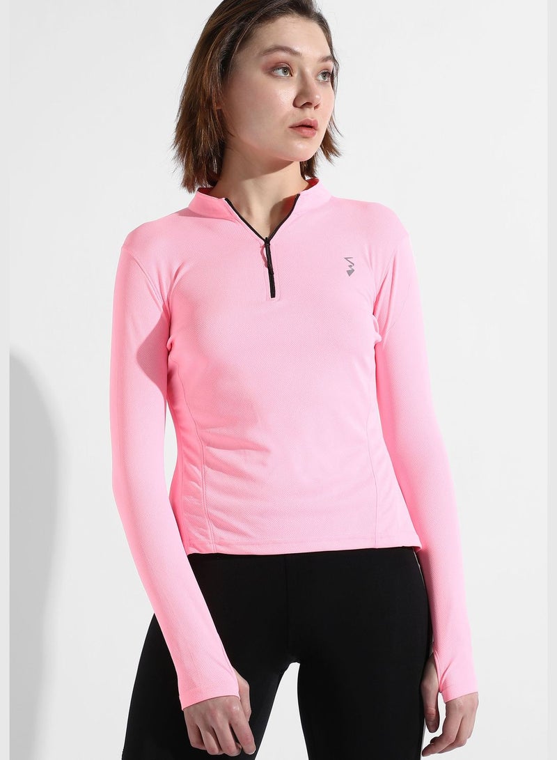 Women's Solid Pink Regular Fit Activewear T-Shirt