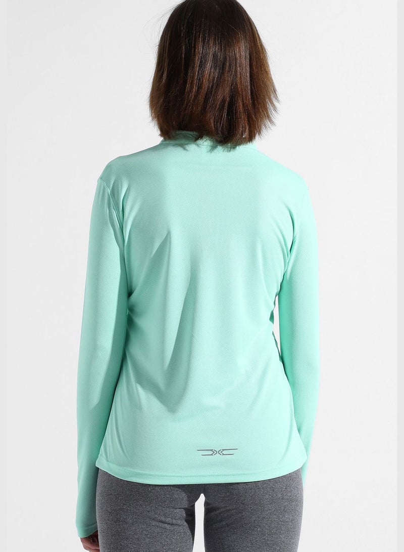 Women's Solid Mint Green Regular Fit Activewear T-Shirt