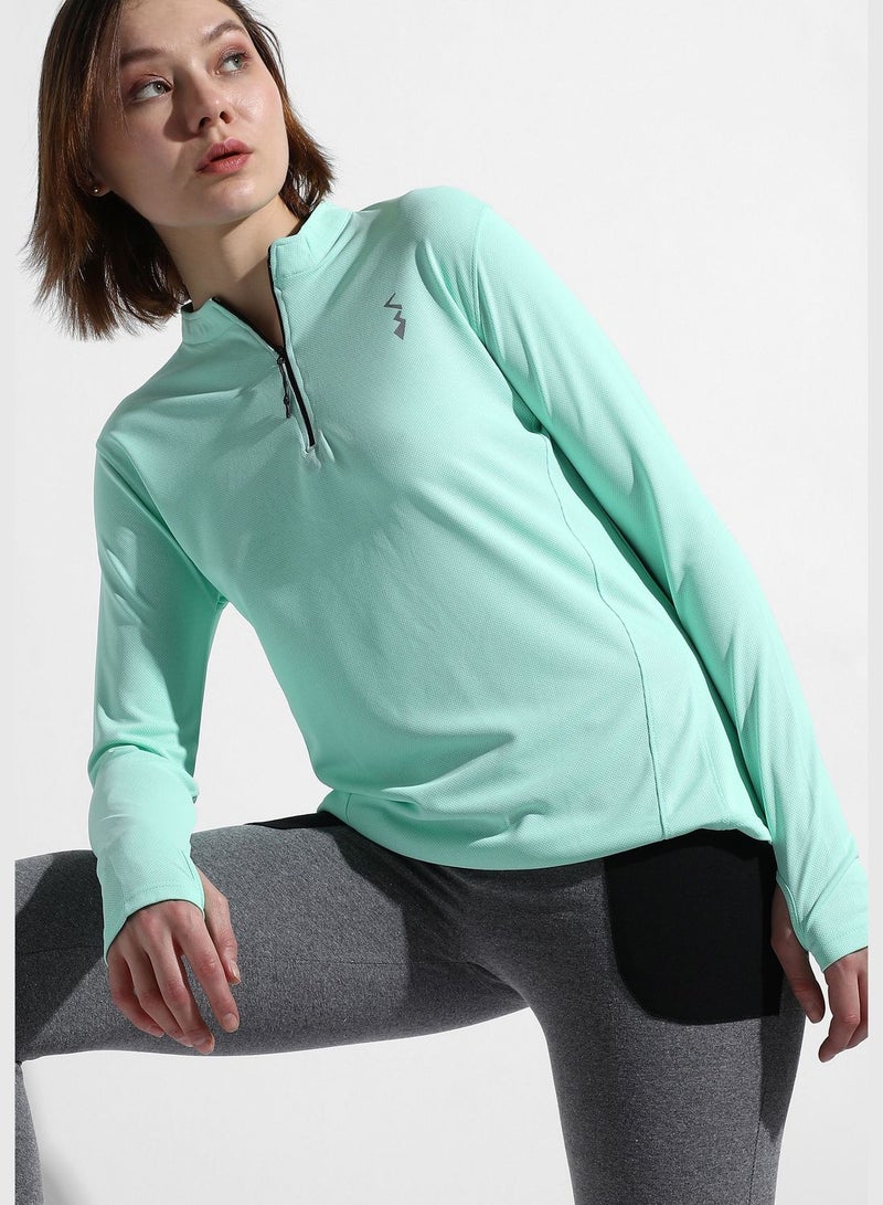 Women's Solid Mint Green Regular Fit Activewear T-Shirt