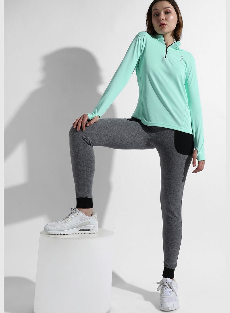 Women's Solid Mint Green Regular Fit Activewear T-Shirt