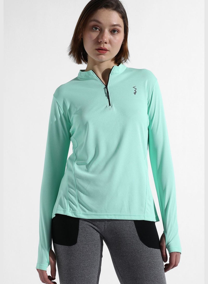 Women's Solid Mint Green Regular Fit Activewear T-Shirt