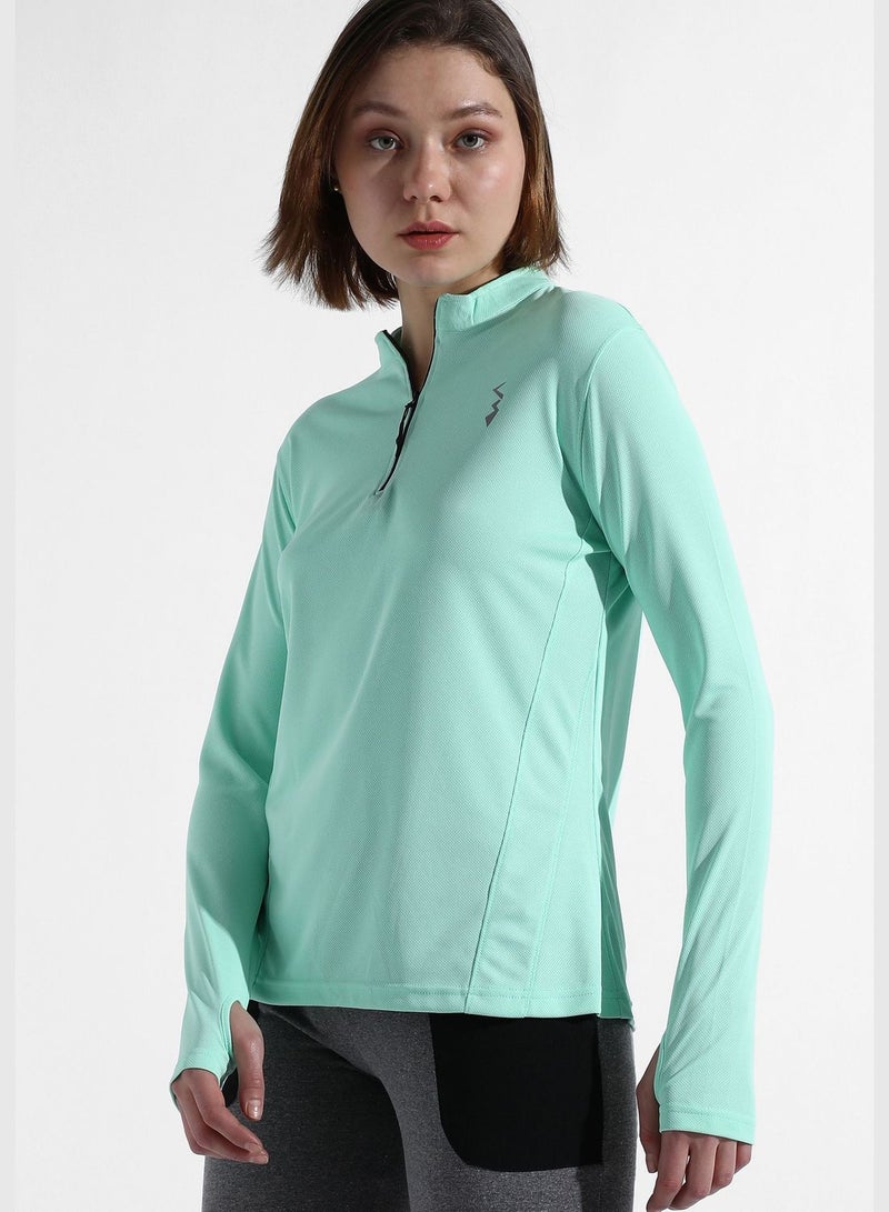 Women's Solid Mint Green Regular Fit Activewear T-Shirt