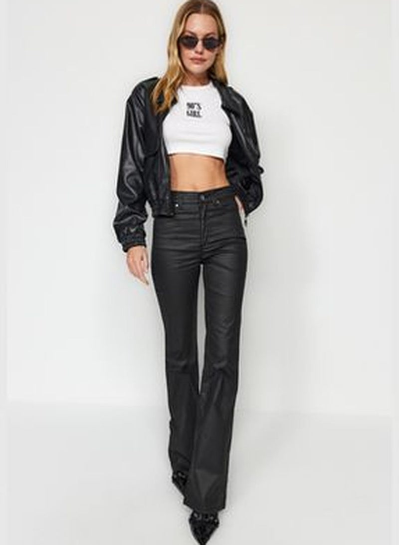 Black Coated High Waist Flare Jeans TWOAW24JE00164