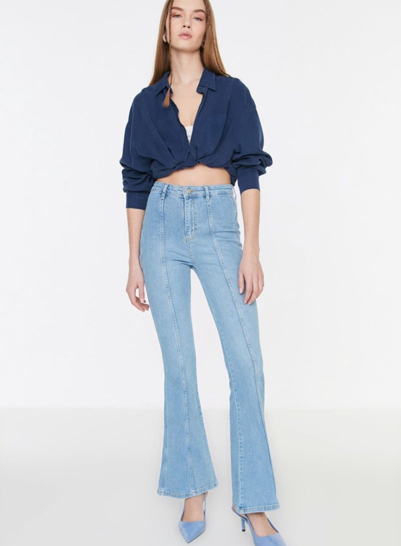 Colorblock High Waist Flared Jeans