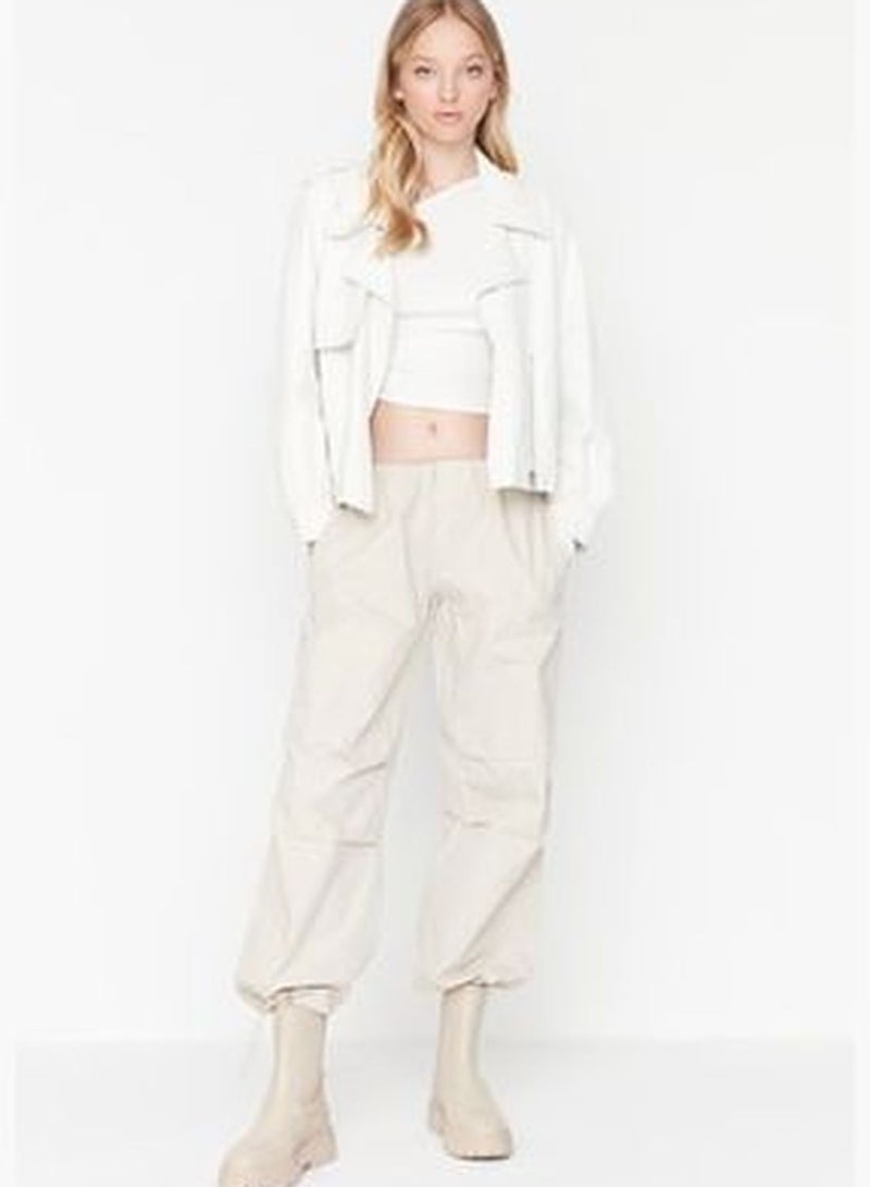 Beige Pajamas Normal Waist Parachute Trousers TWOAW23JE00738