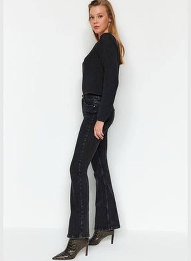 Black High Waist Flare Jeans TWOAW24JE00140