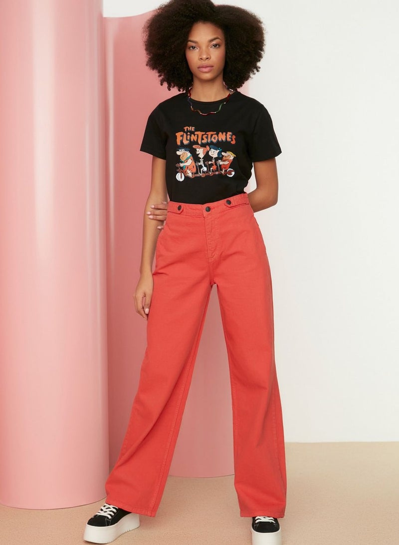 Button Detail Straight Jeans