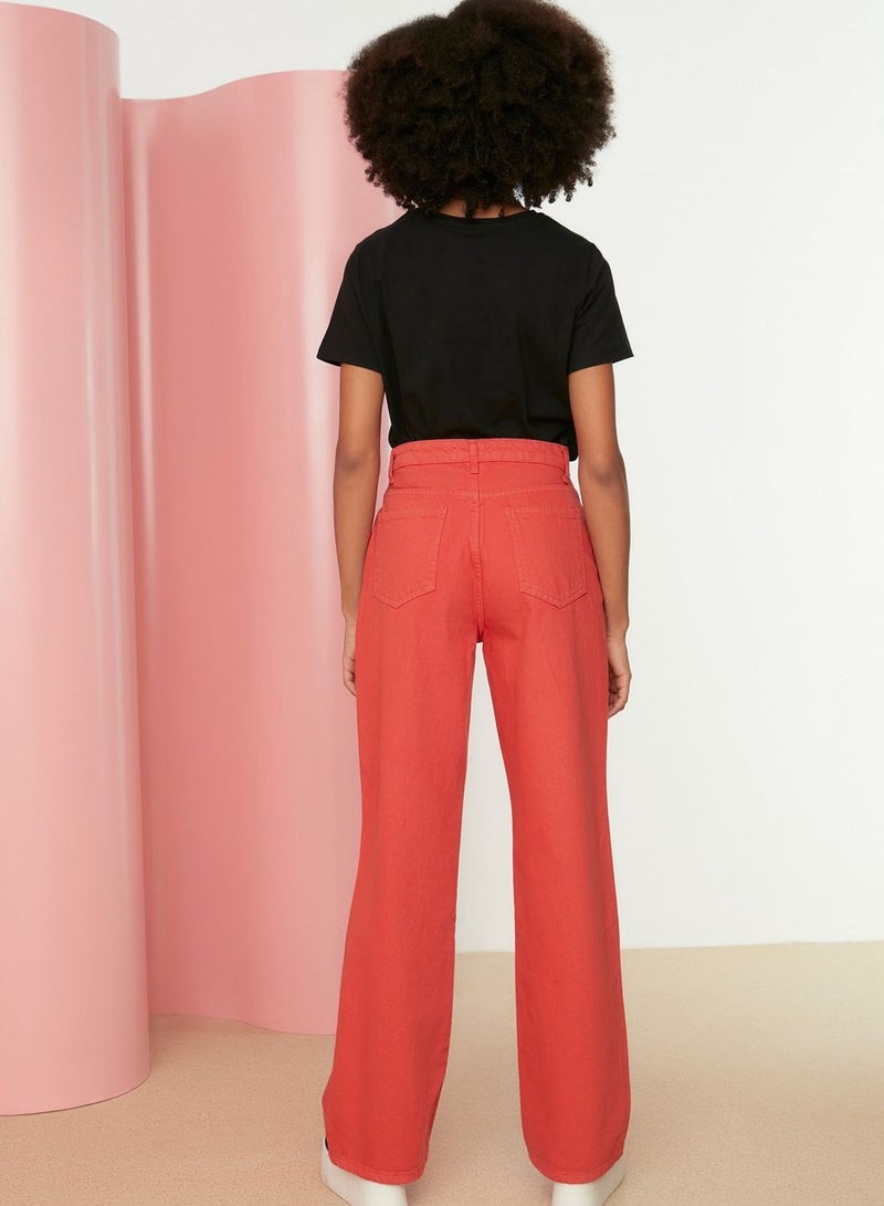 Button Detail Straight Jeans