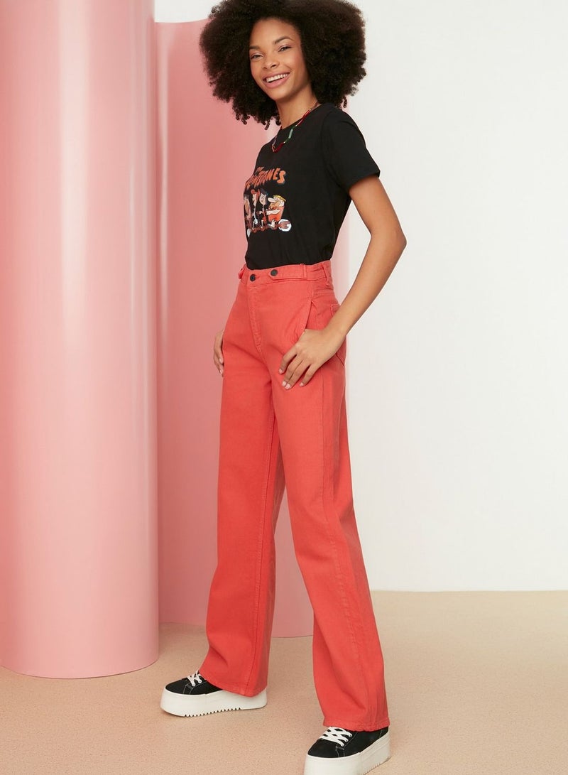 Button Detail Straight Jeans