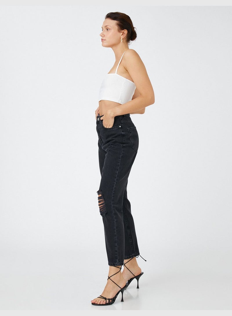 Destroyed High Waist Denim Trousers - Mom Jean