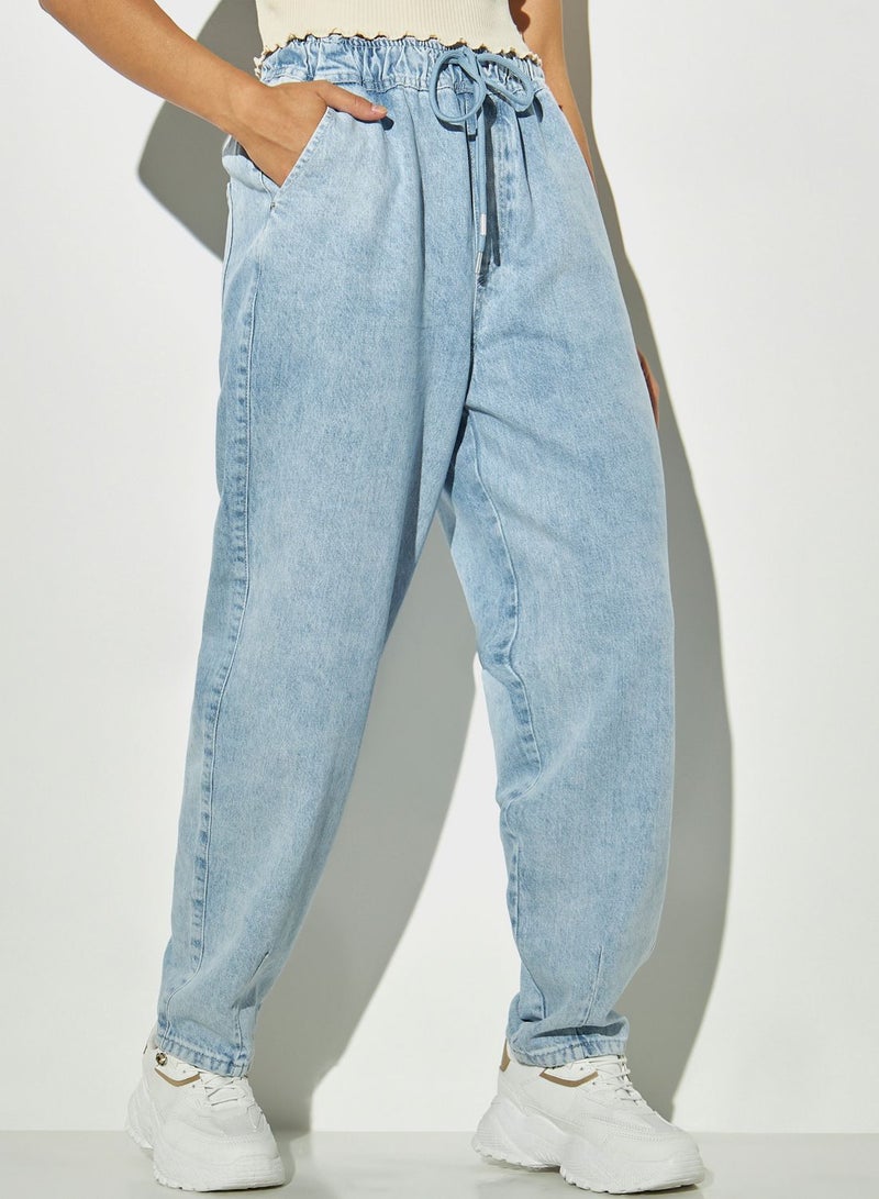 Drawstring Detailed High Waist Jeans