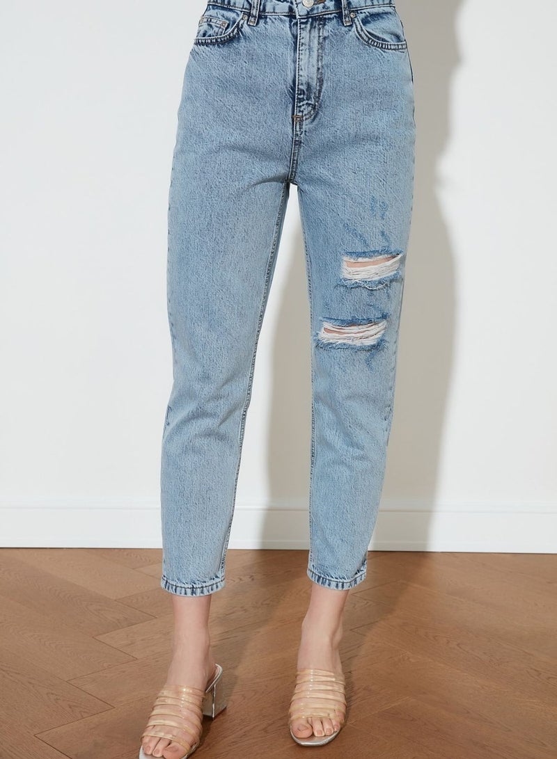 Ripped High Waist Mom Jeans
