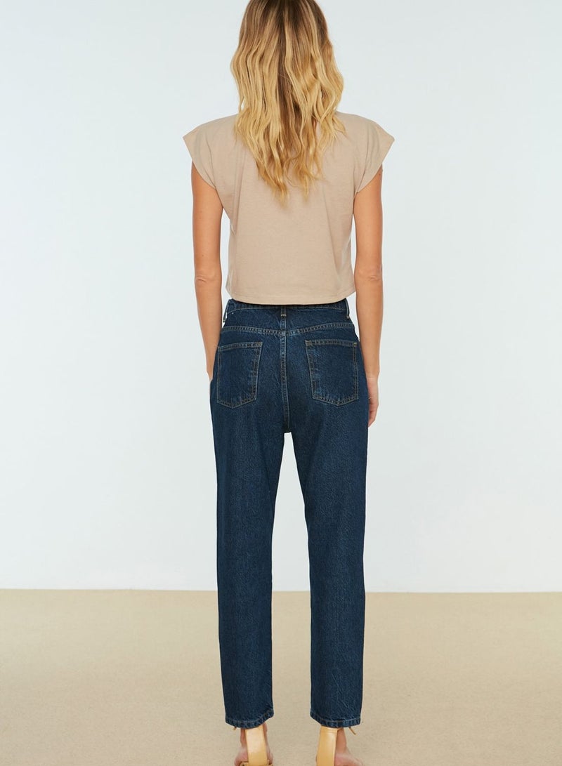 Button Detail High Waist Jeans