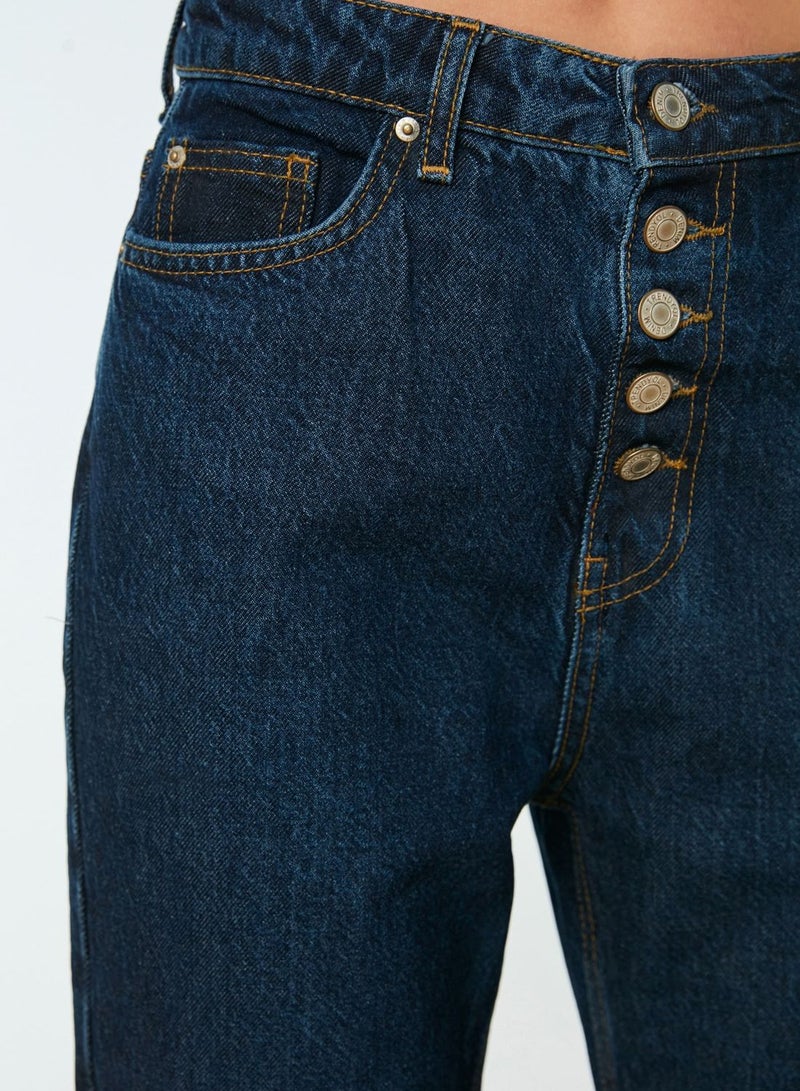 Button Detail High Waist Jeans