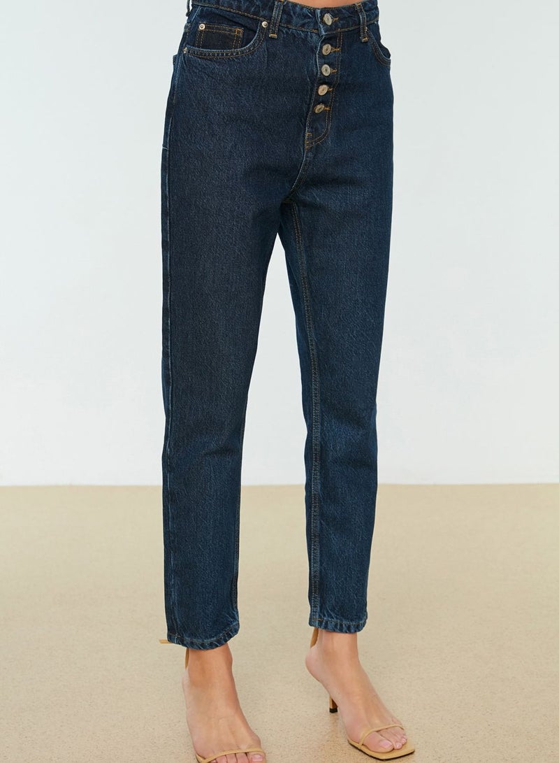 Button Detail High Waist Jeans