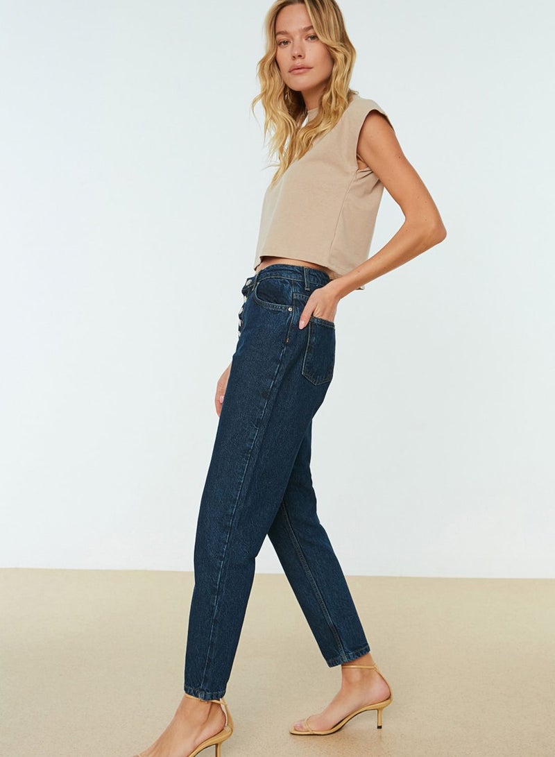 Button Detail High Waist Jeans