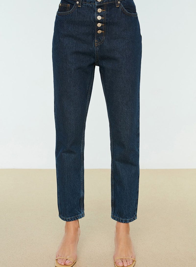 Button Detail High Waist Jeans