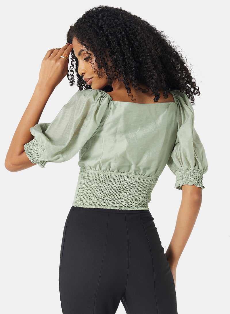 Shirred Detail Crop Top Green