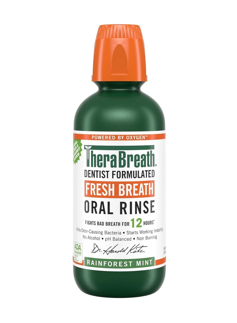 TheraBreath Fresh Breath Dentist Formulated Oral Rinse, Rainforest Mint, 16 fl oz 473 ml