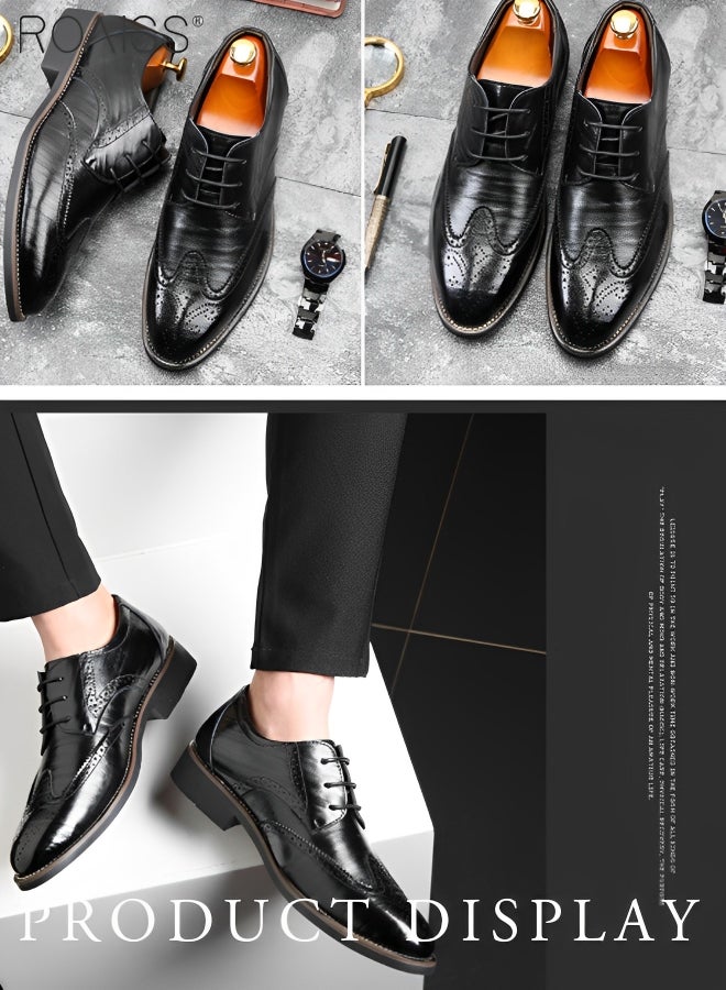 Men's Casual Business Block Leather Shoes Fashion Versatile Patent Leather Pointed Formal Occasion Shoes Patterned Lace Up Business Casual Shoes