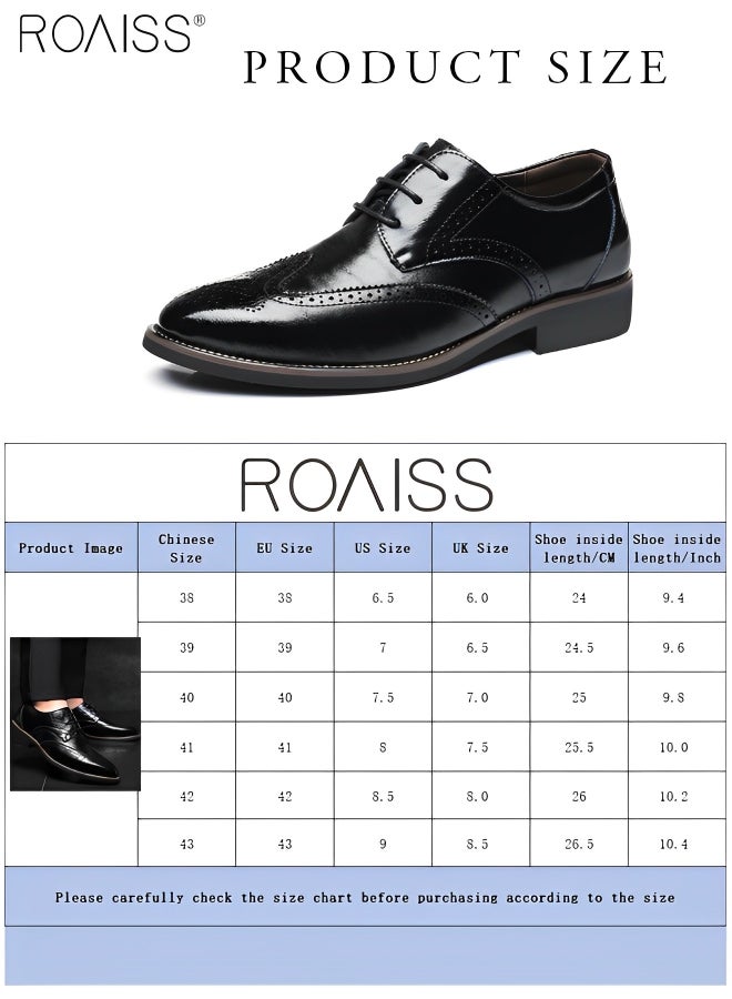 Men's Casual Business Block Leather Shoes Fashion Versatile Patent Leather Pointed Formal Occasion Shoes Patterned Lace Up Business Casual Shoes