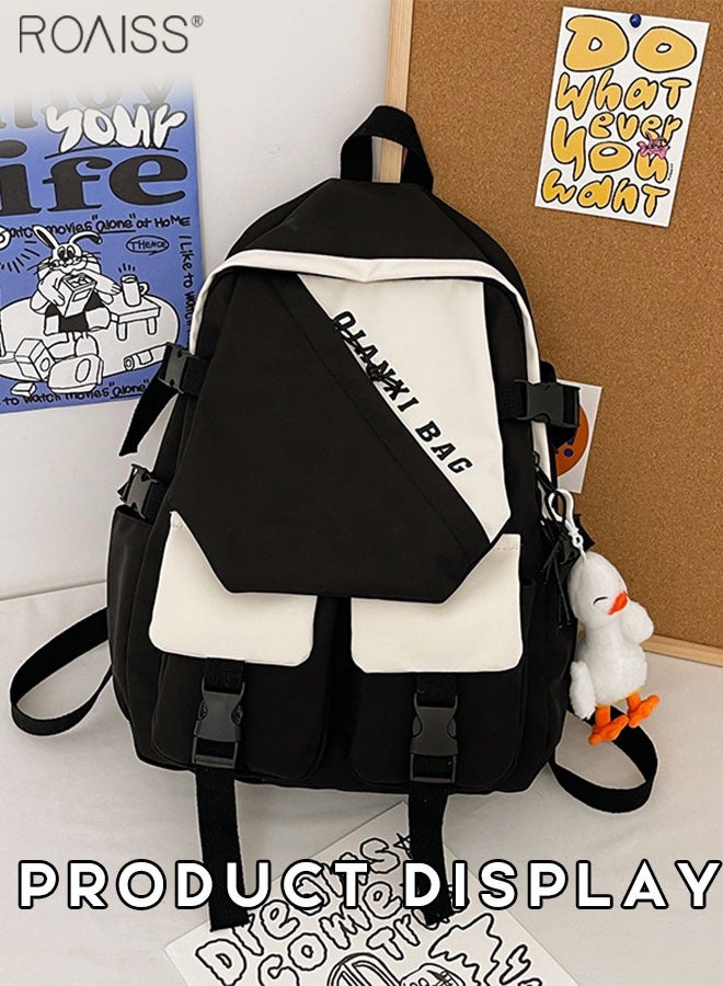 Casual Patchwork Color Contrast Duckling Pendant Backpack Fashion Versatile High Capacity School Bag Simple Multi Pocket Travel Student Computer Backpack