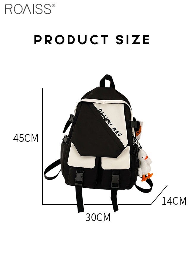 Casual Patchwork Color Contrast Duckling Pendant Backpack Fashion Versatile High Capacity School Bag Simple Multi Pocket Travel Student Computer Backpack