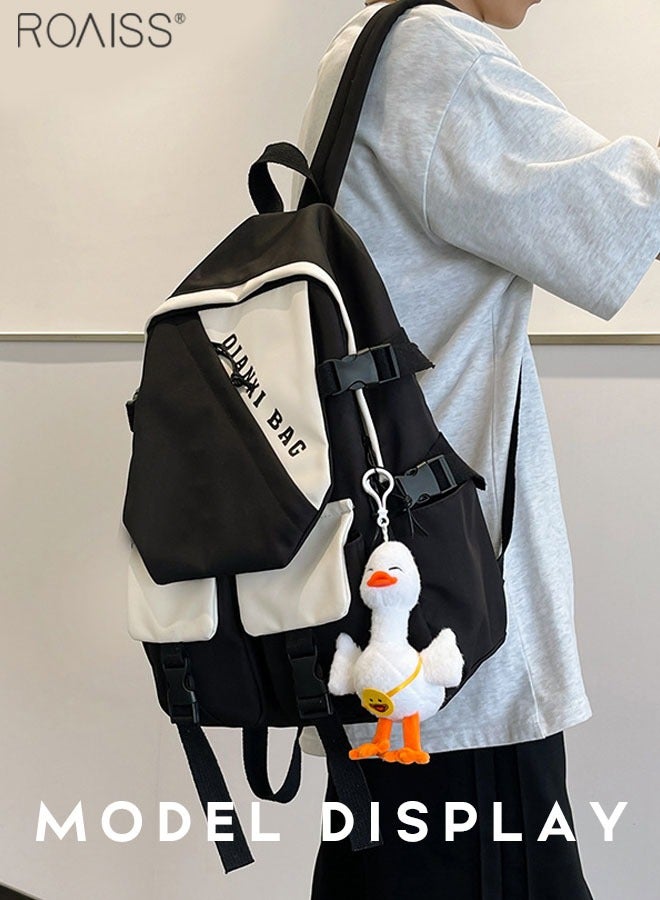 Casual Patchwork Color Contrast Duckling Pendant Backpack Fashion Versatile High Capacity School Bag Simple Multi Pocket Travel Student Computer Backpack